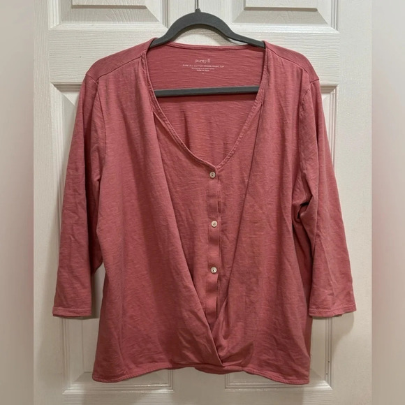 J.Jill PureJill Pink Cotton Cross Front Button Down Top Pink Size Large - Picture 1 of 7